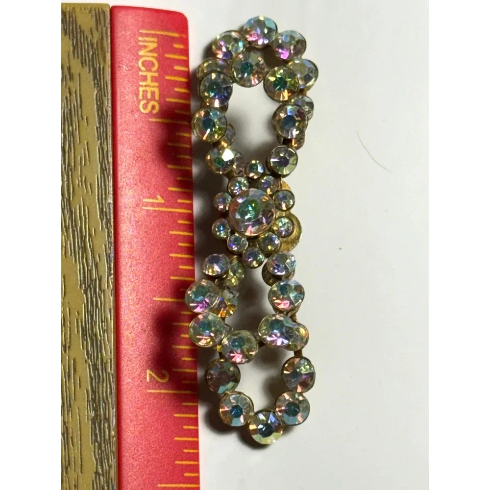 Vintage Gold Tone Aurora Borealis Rhinestone Shoe Clip Bow 1 Only 2.25